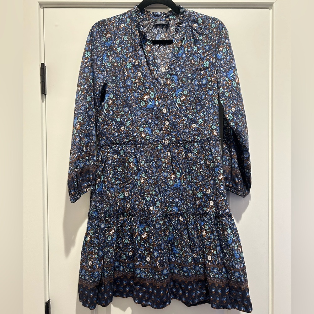 Vineyard Vines Fenwick Tiered Floral Cotton and Silk Blend Dress Sz S